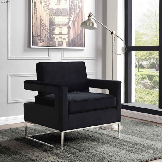 Noah Black Velvet Upholstered Accent Chair - 2