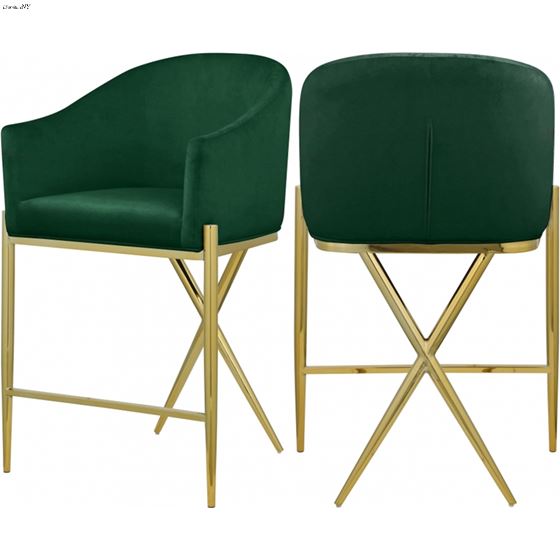 Xavier Green Velvet and Gold Counter Stool-2