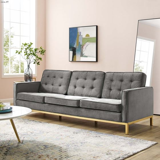Loft Modern Grey Velvet and Gold Legs Tufted Sofa EEI-3387-GLD-GRY by Modway in room