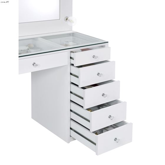 Acena White 7 Drawer Glass Top Vanity Set with-4