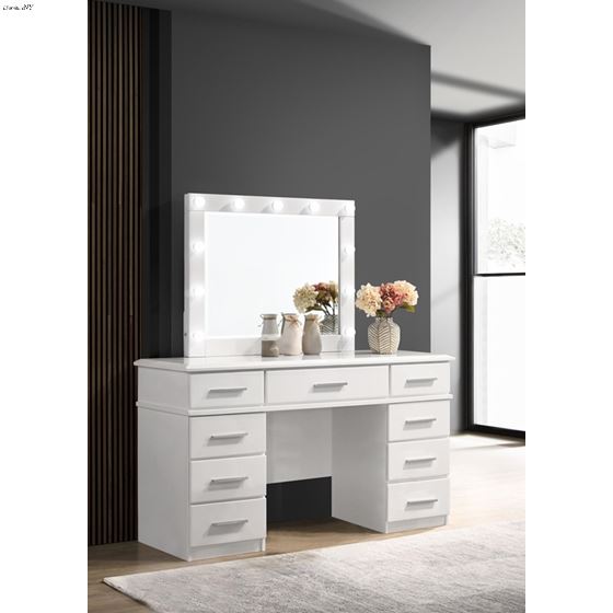 Felicity White 9 Drawer Vanity Desk with Lighte-2