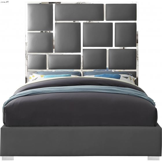 Milan Grey Queen Faux Leather Upholstered Bed-2