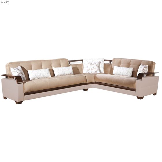 Natural Sectional Sleeper in Naomi Light Brown