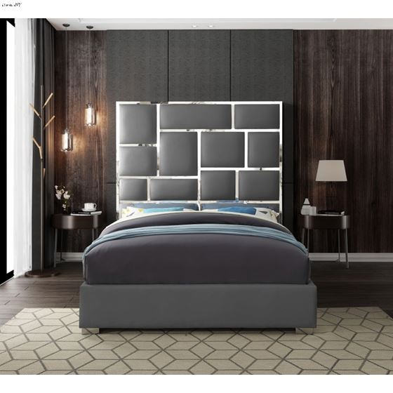 Milan Grey Queen Faux Leather Upholstered Bed-4