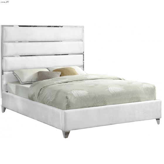 Zuma White Velvet Upholstered Platform Bed by Meridian Furniture