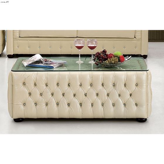 258 Tufted Ivory Italian Leather Coffee Table 258 By ESF Furniture 2