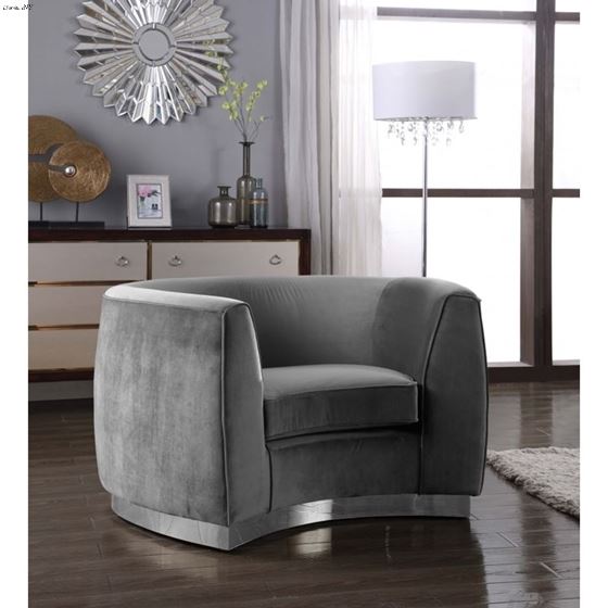 Julian Grey Velvet Chrome Trim Chair Julian_Chair_Grey/Chrome by Meridian Furniture 2
