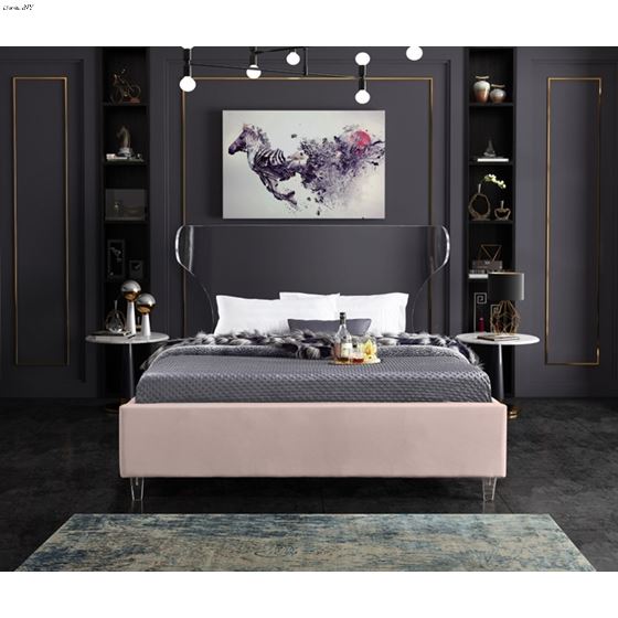 Ghost Acrylic and Pink Velvet Upholstered Bed-4