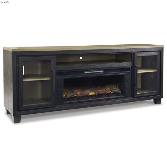 Foyland 83 inch Weathered Black TV Stand with Electric Fireplace W989-68