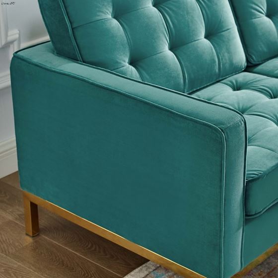 Loft Modern Teal Velvet and Gold Legs Tufted Love Seat EEI-3390-GLD-TEA by Modway 4
