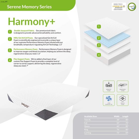 Harmony Plus Memory Foam Gel Mattress Details