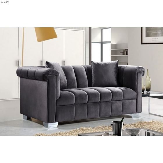 Kayla Grey Velvet Tufted Love Seat Kayla_Loveseat_Grey by Meridian Furniture 2