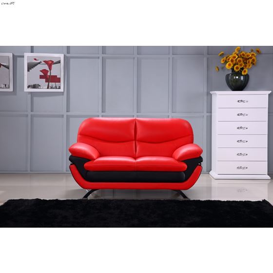 Jonus Modern Red and Black Leather Loveseat