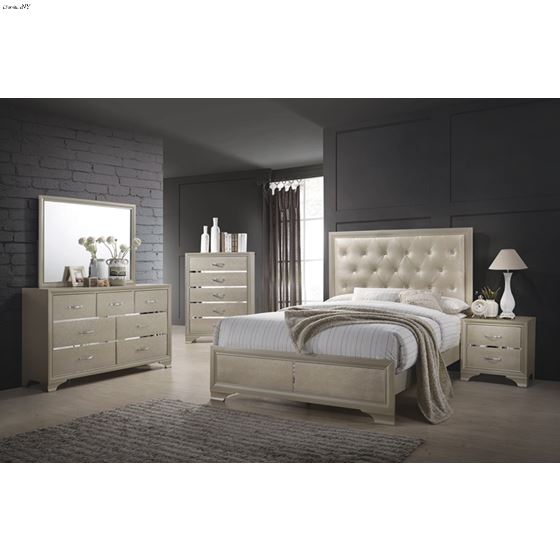 Beaumont Champagne Upholstered Tufted King Bed 2-2