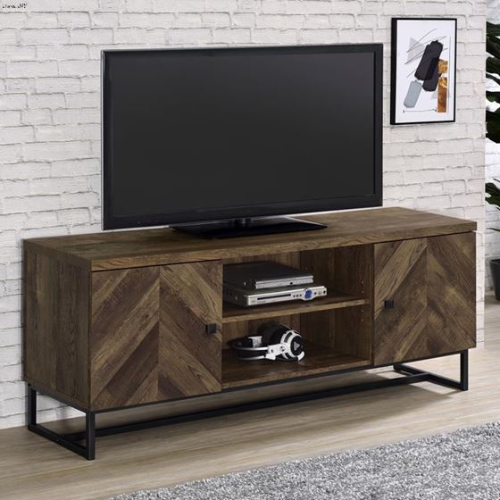 Myles Rustic Oak Herringbone 60 inch TV Stand 7-2