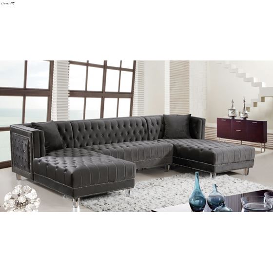 Moda Grey Velvet Upholstered Tufted Sectional -2