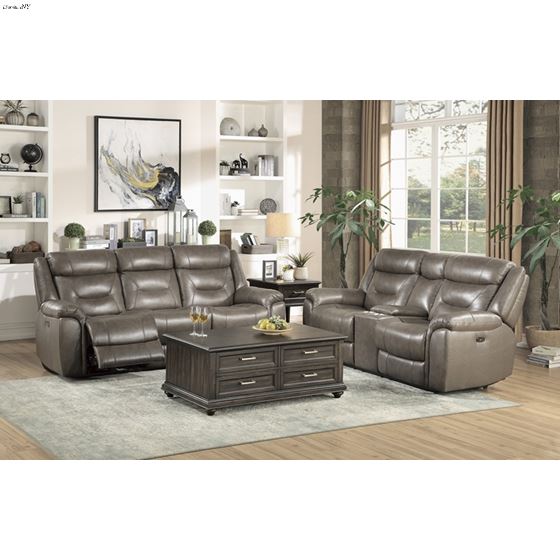 Kennett Taupe Leather Power Reclining Sofa 9528-4