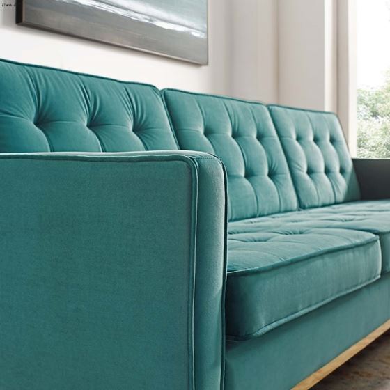 Loft Modern Teal Velvet and Gold Legs Tufted Sofa EEI-3387-GLD-TEA by Modway in room