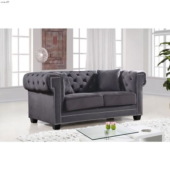 Bowery Grey Velvet Tufted Love Seat Bowery_Loveseat_Grey by Meridian Furniture 2