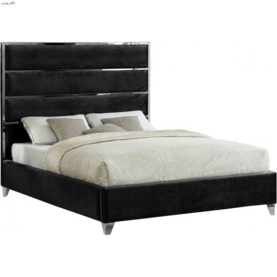Zuma Black Velvet Upholstered Platform Bed