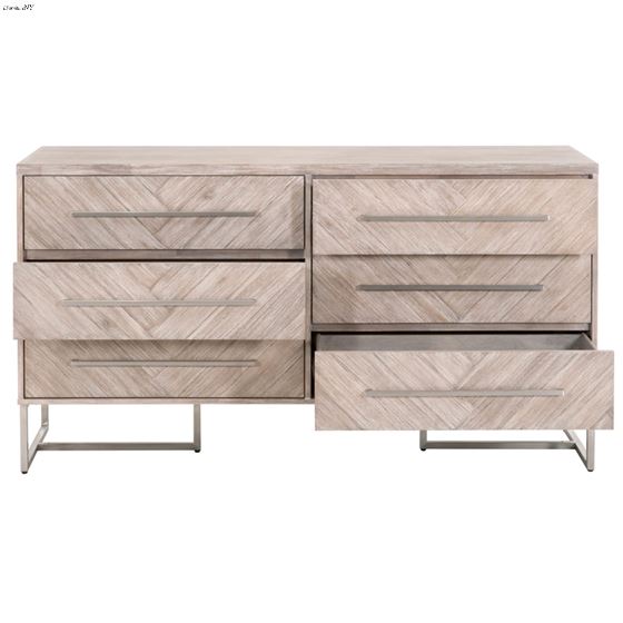 Mosaic 6 Drawer Double Dresser Natural Grey Open