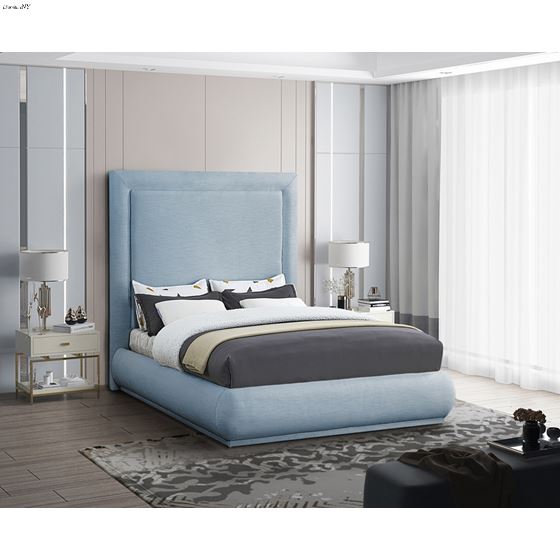 Brooke Light Blue Linen Textured Fabric Bed-2