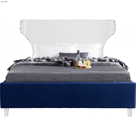 Ghost Acrylic and Navy Velvet Upholstered Bed-2