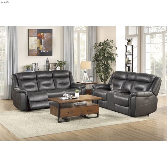 Kennett Dark Gray Leather Power Reclining Sofa-4