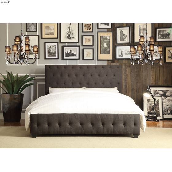 Baldwyn Dark Grey Upholstered Bed 5789N-1 Front in room