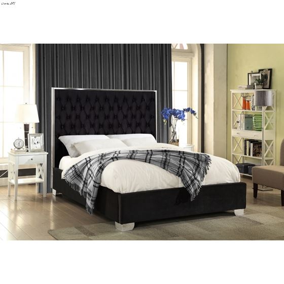Lexi Black Velvet Upholstered Tufted Platform Bed