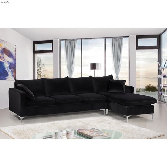 Naomi Black/Chrome Velvet Upholstered Sectional