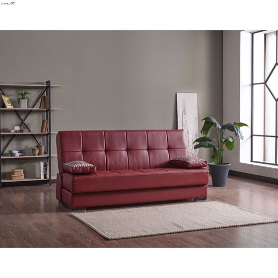 Soho Burgundy Leatherette Convertible Sofa Bed with Storage By Ottomanson