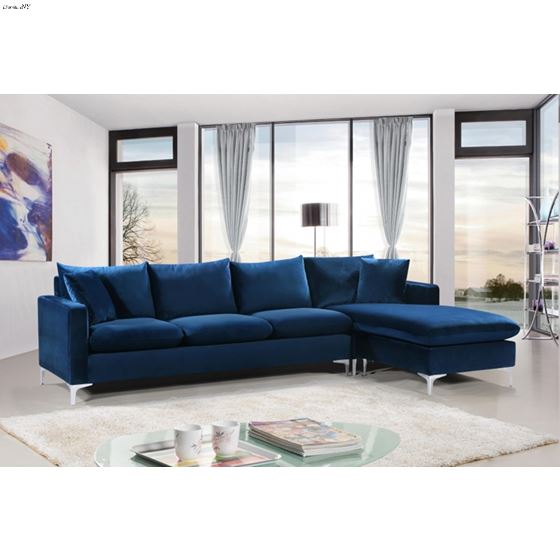 Naomi Navy/Chrome Velvet Upholstered Sectional