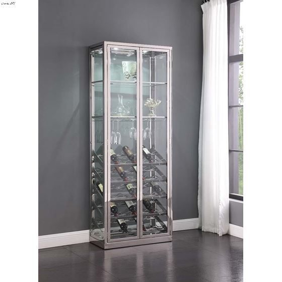 Chintaly 6655 Modern 2-Door Glass Curio Wine Bar 2