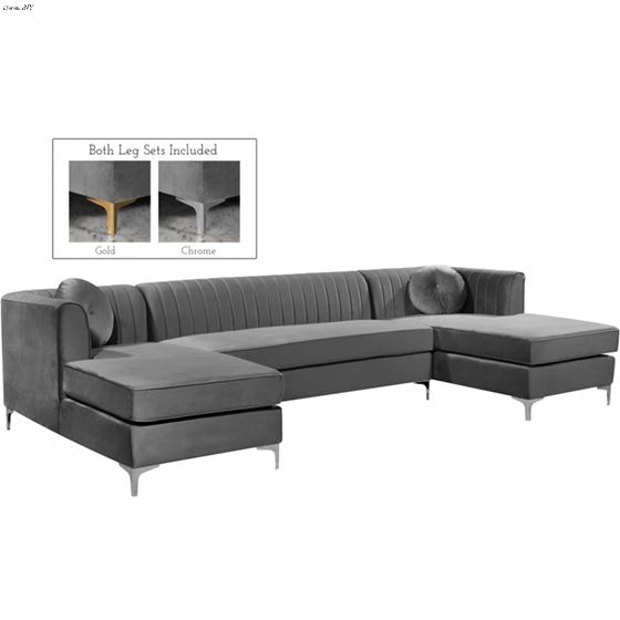 Graham Grey Velvet Upholstered Sectional - Chrome