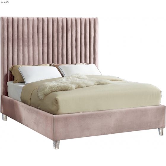 Candace Pink Velvet Upholstered Platform Bed