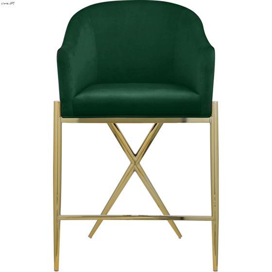 Xavier Green Velvet and Gold Counter Stool-4