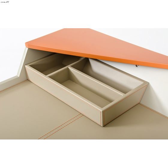 Bradley Beige Leather & Orange Office Desk- 4