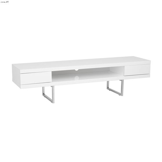 Miranda Gloss White TV Stand Polished Stainless Steel Base 09819WHT