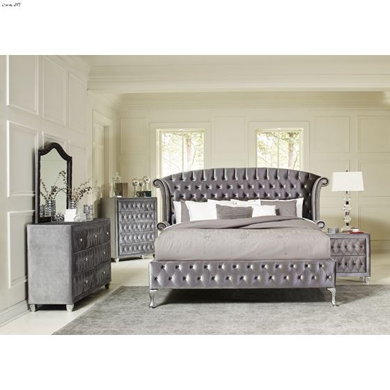 Deanna Grey Queen Tufted Velvet Bed 205101Q-2