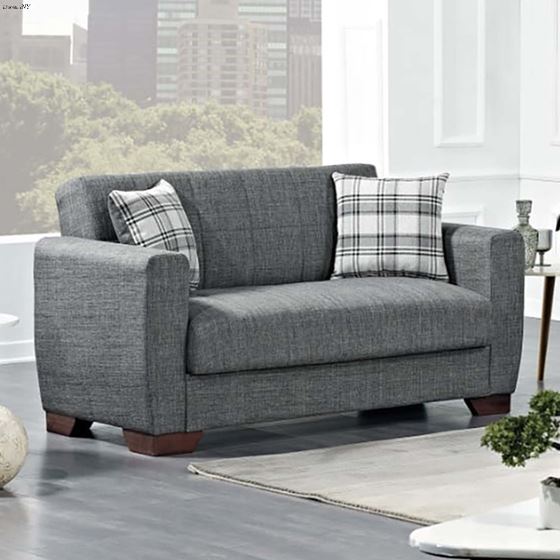 Barato Grey Upholstered Convertible Loveseat wi-2