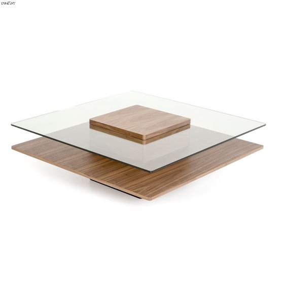 Clarion Modern Walnut and Glass Coffee Table-4