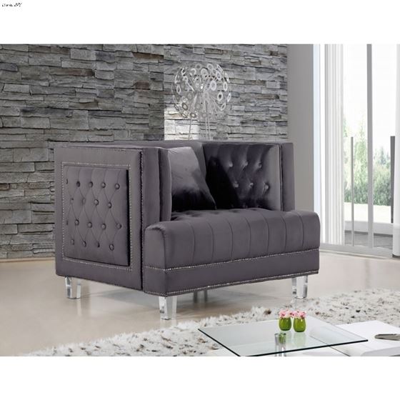 Lucas Grey Velvet Tufted Chair Lucas_Chair_Grey by Meridian Furniture