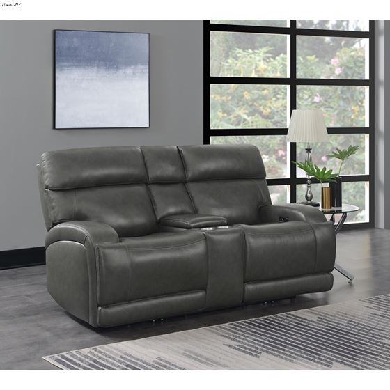 Longport Charcoal Leather Power Reclining Lovese-4