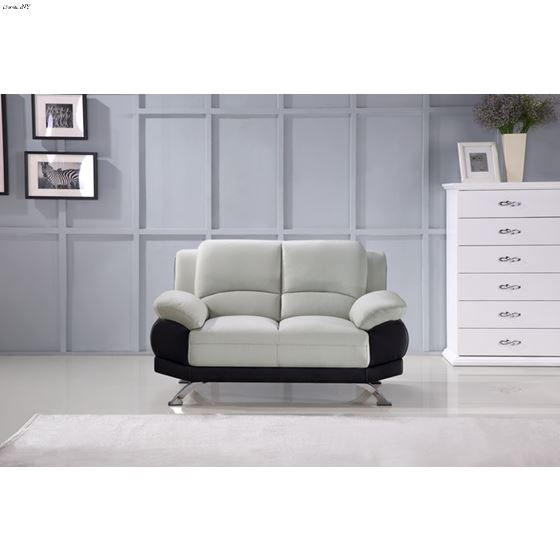 Modern 117 Grey and Black Leather Loveseat