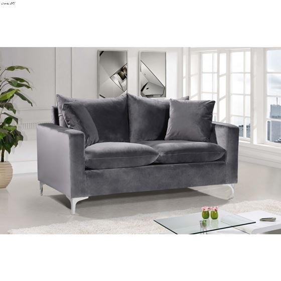 Naomi Grey Velvet Love Seat Naomi_Loveseat_Grey by Meridian Furniture 4