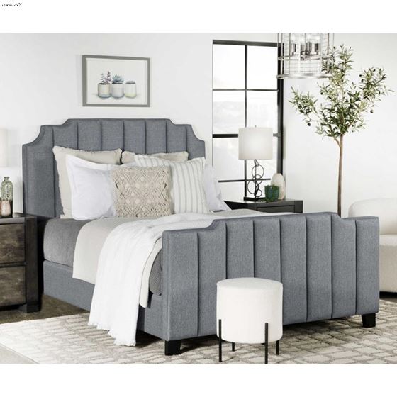 Fiona Grey Upholstered Panel Bed 306029-2