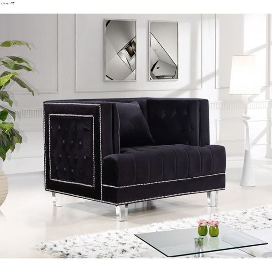 Lucas Black Velvet Tufted Chair Lucas_Chair_Black by Meridian Furniture