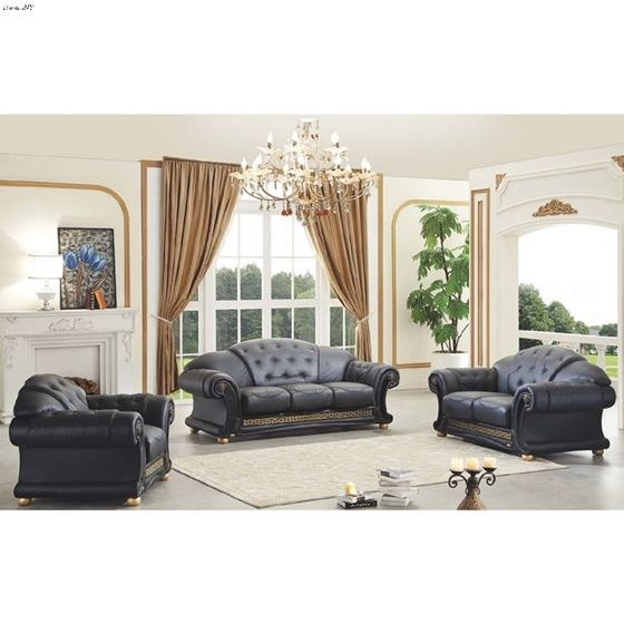 Apolo Tufted Black Leather Love Seat Apolo By ESF Furniture 4