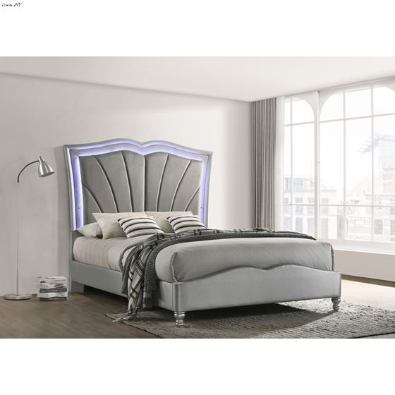 Bowfield Grey Velvet Upholstered Queen Bed 310048Q By Coaster